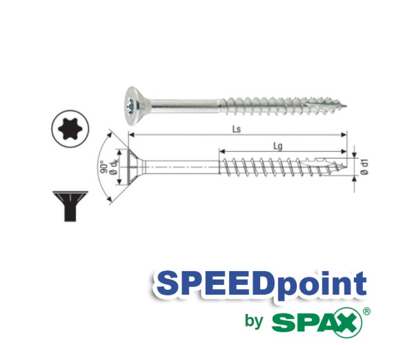Tirafondo Torx Speedpoint by Spax Zincado