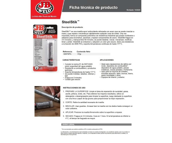 Masilla epoxi SteelStik™  PRECIO: 10,34€ iva incluido